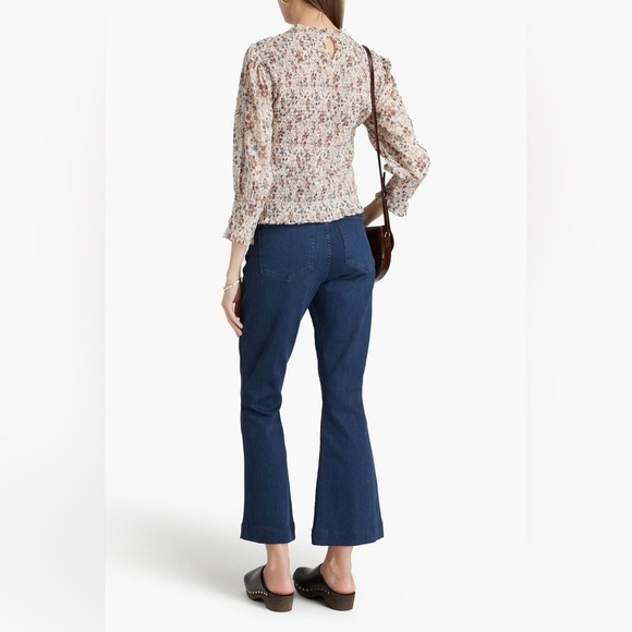 Veronica Beard Kali ruffled smocked floral print cotton top size 4 - Picture 5 of 16